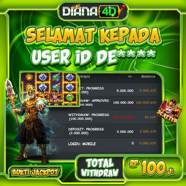 SELAMAT UNTUK USER ID DE**** MENDAPATKAN JACKPOT